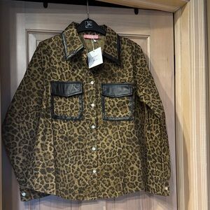 Leopard Print Button Down Shirt with Black Accents